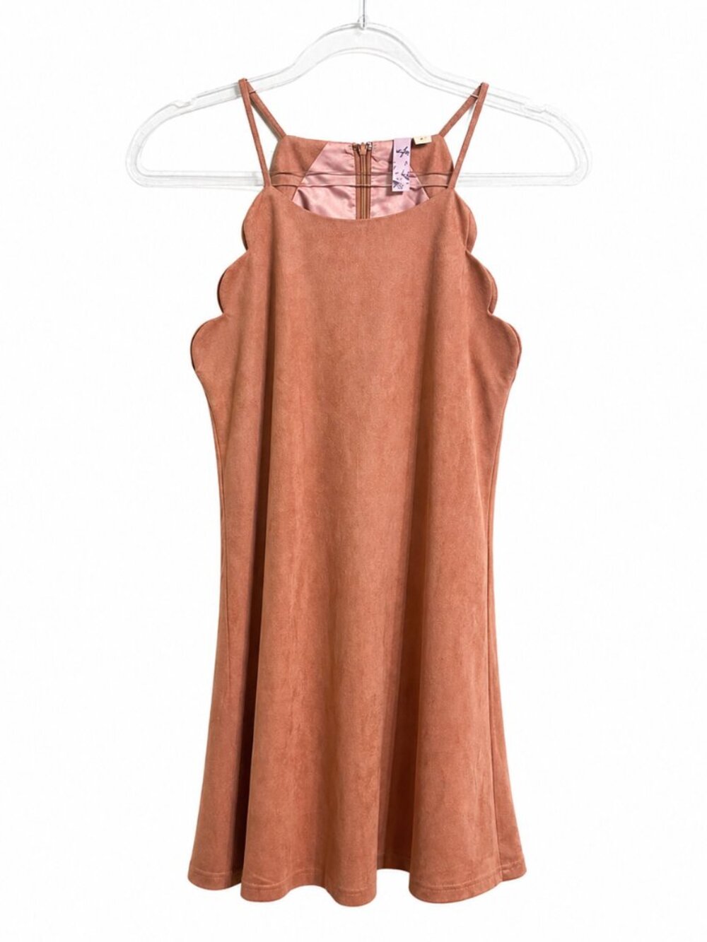 Alya Blush Pink Suede Scalloped Dress